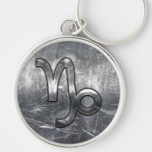 Industriell stil för CapricornZodiacsymbol Rund Silverfärgad Nyckelring