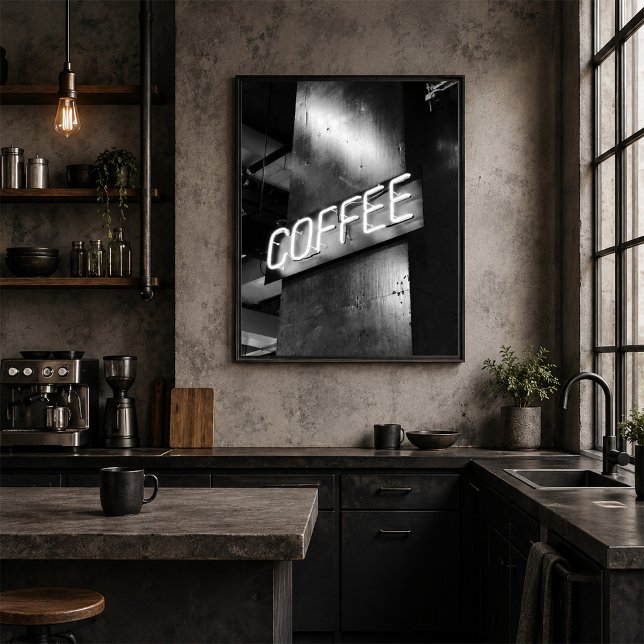 Industriell svart-vit neonskylt för kaffe affisch (Skapare uppladdad)