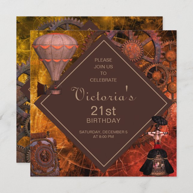 Industriell Vintage Födelsedagsinbjudan Inbjudningar (Fram/baksida)