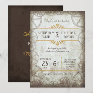 Industriell Vintage Steampunk Bröllop Inbjudningar