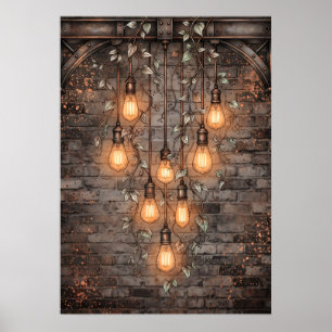 Industriella Edison-glödlampor Murgröna Mörkt Tege Poster