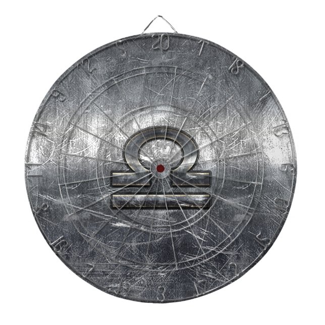 Industriellt Libra Zodiac-tecken i Silver Steel Darttavla (Framsidan)