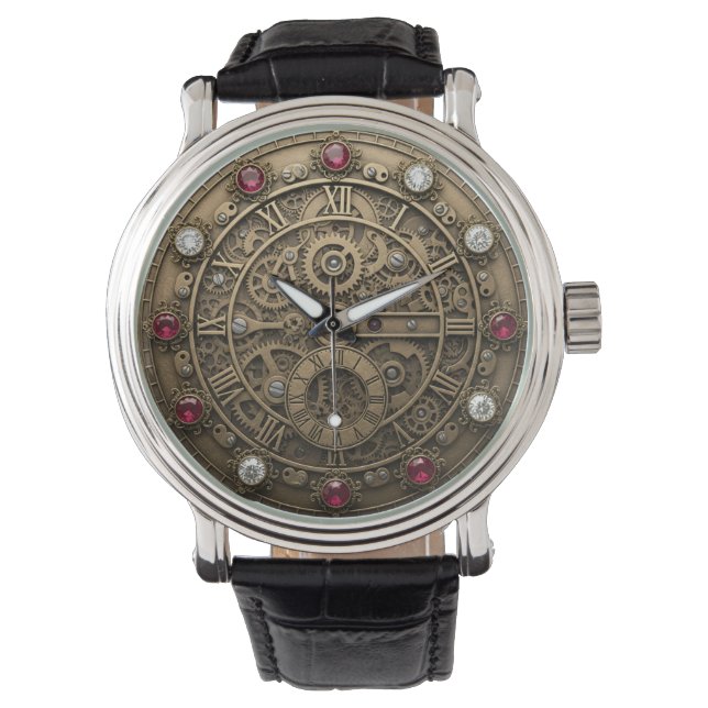Industriellt metallur, kuggar, kuggar, Steampunk Armbandsur (Framsida)
