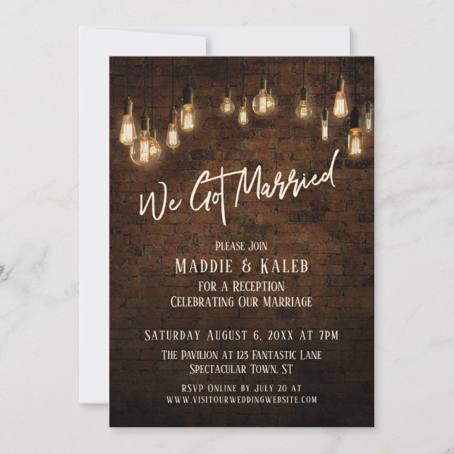 Industriellt tegel med Edisonsljus Vi Gift Oss Inbjudningar (Framsida)