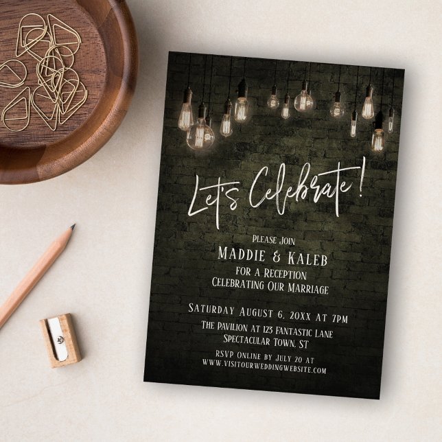 Industriellt tegel och glödljus Låt oss fira Inbjudningar (Skapare uppladdad)