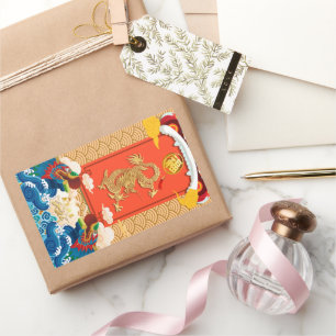 Inese New Year of the Dragon 2024 Fu ideogram Rektangulärt Klistermärke