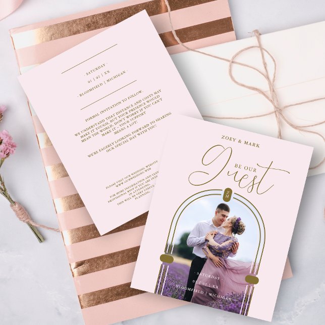 Inexpensive Romantic Pink Arch Photo & Initials QR (Inexpensive Low Cost Romantic Pink Arch Photo & Initials QR Code Save the Date Card with Envelope.)