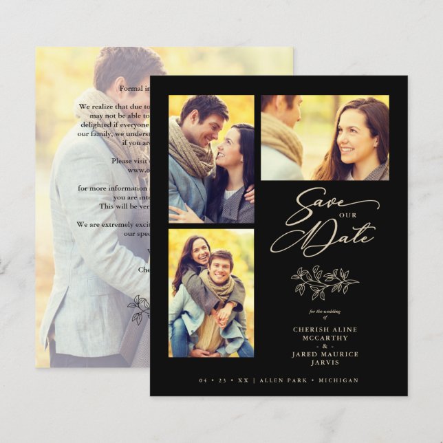 Inexpensive Wedding 4 Photos Collage Branches (Fram/baksida)