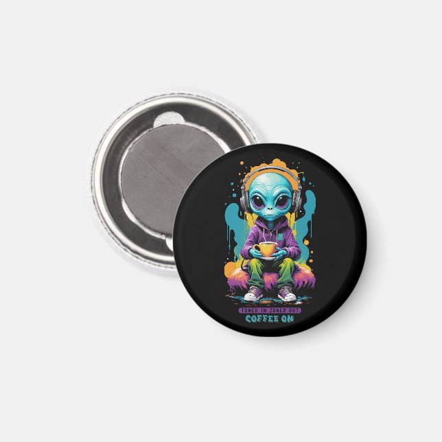 Infångad i utskuren kaffe på | Cute Alien Art Magnet (Front/Back)