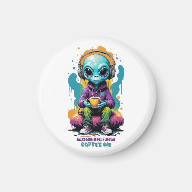 Infångad i utskuren kaffe på | Cute Alien Art Magnet (Framsidan)