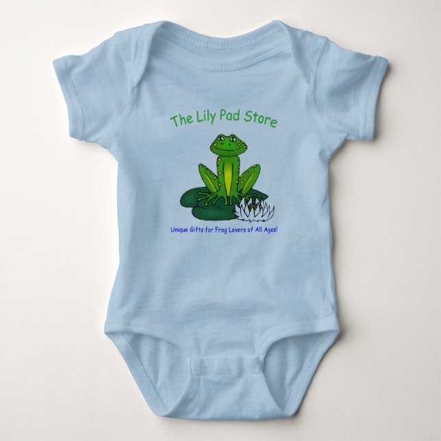 Infant's Frog on a Lily Pad Blue Bodysuit T Shirt (Framsida)