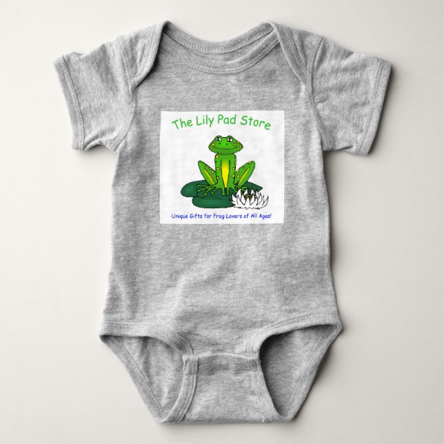 Infant's Frog on a Lily Pad Gray Bodysuit T Shirt (Framsida)