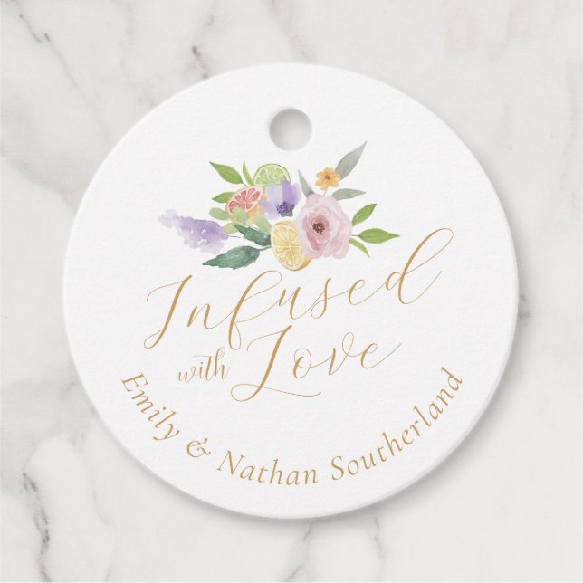 Infekterad med Kärlek Citrus & Blommigt Bröllop Mo Gåvor Etiketter (Framsida)