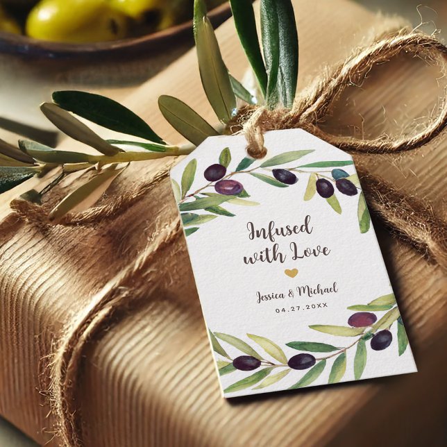 Infekterad med Kärlek Olive Oil Wedding Favors Fol Presentetikett (Skapare uppladdad)