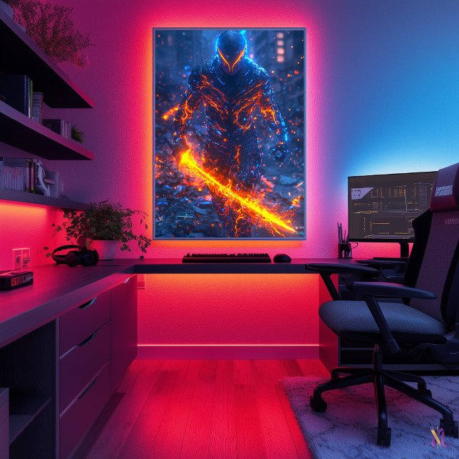 Infernal Cyber Warrior - Neon Fire Samurai Poster (Skapare uppladdad)