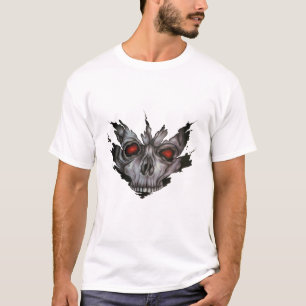 Infernal Skalle med Glödande Röda Ögon Mörk Gothic T Shirt