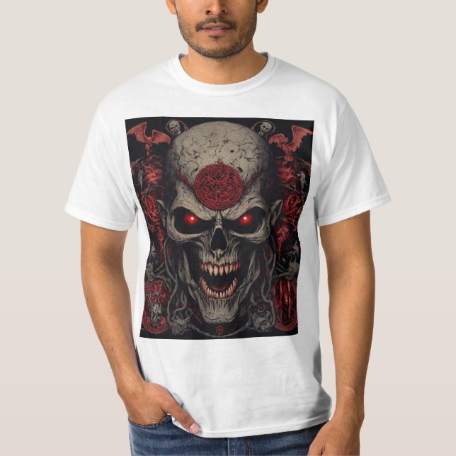 Infernal Skull King – Mörk Skräckdemon Skallekonst T Shirt (Framsida)