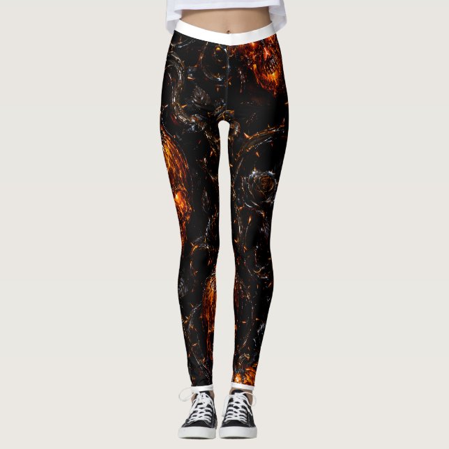 Infernal Vine Pumpkin Skull Halloween Leggings (Framsida)