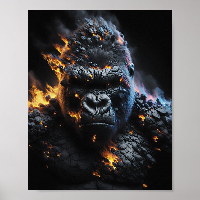Inferno Gorilla – Eldig Lavabest Digital Konst Poster (Framsidan)