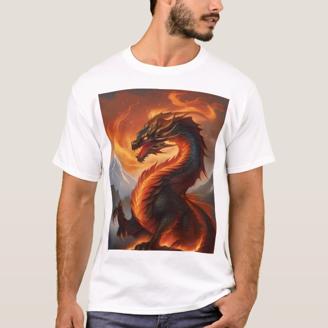 Inferno Guardian: Fiery Protector Dragon T Shirt (Framsida)
