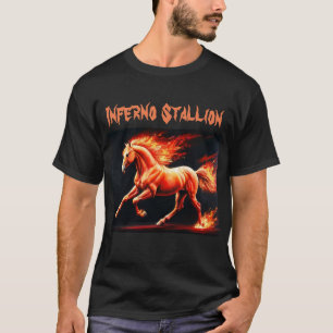 Inferno Stallion: Fiery Black Horse Design T Shirt