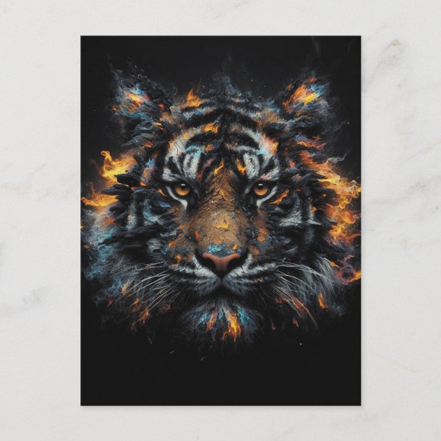 Inferno Tiger – Eldig Vild Tiger Digital Konst Vykort (Framsida)