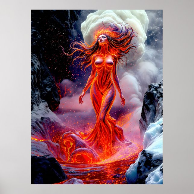 "Inferno" - Volcanic Woman Porträtt Poster (Framsidan)