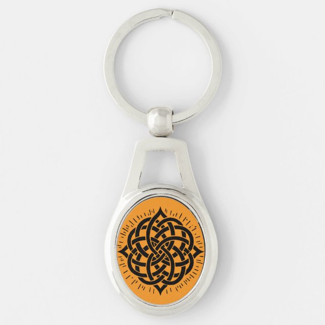 Infinite Harmony: Sacred Mandala Celtic Symbol Art Ovalt Silverfärgad Nyckelring (Framsidan)