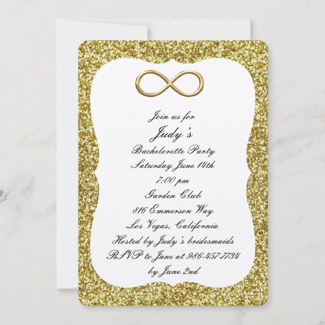 Infinity Bachelorette Party guld Glitter Guld Inbjudningar (Framsida)