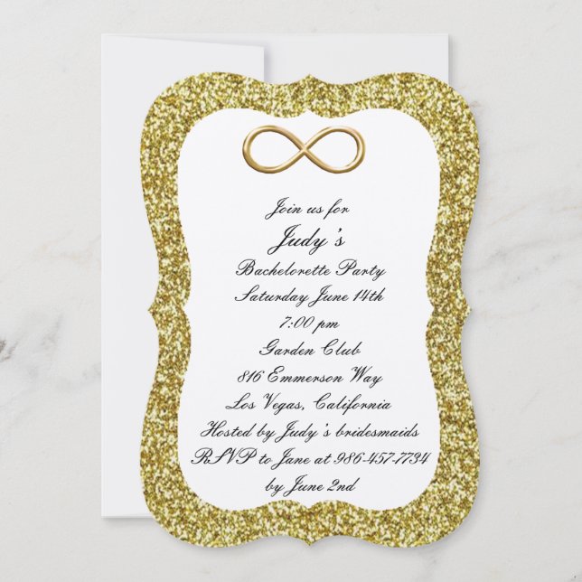 Infinity Bachelorette Party guld Glitter Guld Inbjudningar (Framsida)