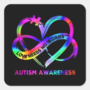 Infinity Heart Kärlek Autism Awareness Need Ord Fyrkantigt Klistermärke