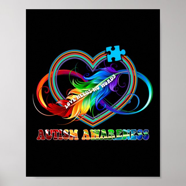 Infinity Heart Kärlek Autism Awareness Need Ord Poster (Framsidan)