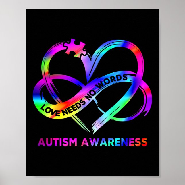 Infinity Heart Kärlek Autism Awareness Need Ord Poster (Framsidan)