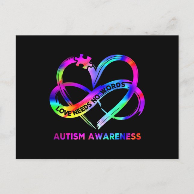 Infinity Heart Love Autism Awareness Needs No Word Vykort (Framsida)