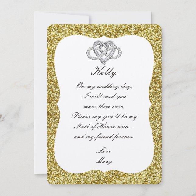 Infinity Heart Maid of honor Card guld Glitter Inbjudningar (Framsida)