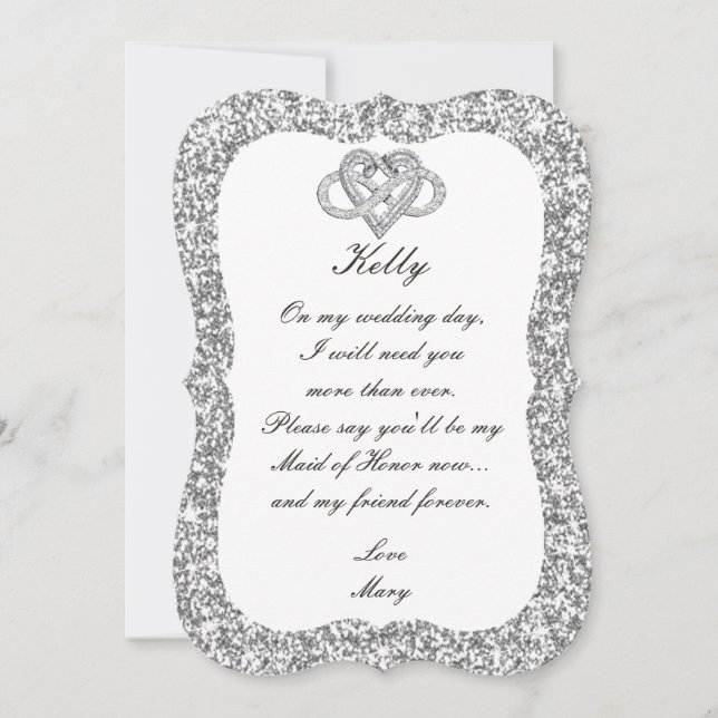 Infinity Heart Maid of honor Card silver Glitter Inbjudningar (Framsida)
