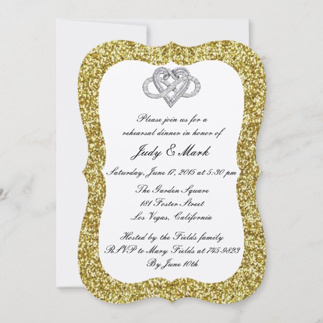 Infinity Heart Rehearsal Dinner guld Glitter Inbjudningar (Framsida)