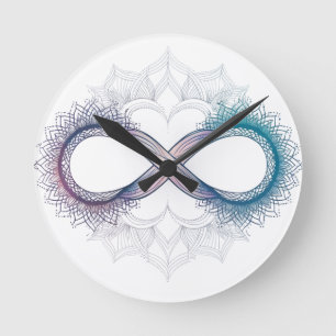 Infinity Kärlek Mandala Wall Clock - tidslös konst Rund Klocka