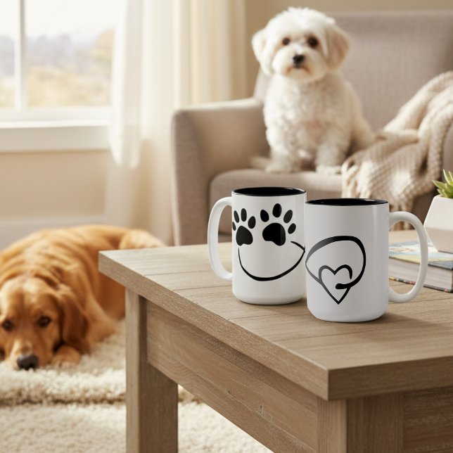 Infinity Paw Prints and Heart Coffee Mug, 15 oz Två-Tonad Mugg (Endless love in every sip from the infinity paw print coffee mug. Perfect for pet lovers! 🐾❤️)