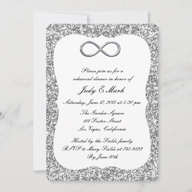 Infinity Rehearsal Dinner silver Glitter Silver Inbjudningar (Framsida)