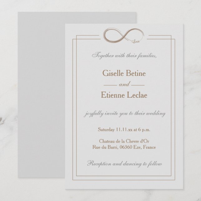 Infinity Sign Guld Light Grått Geometric Bröllop Inbjudningar (Fram/baksida)