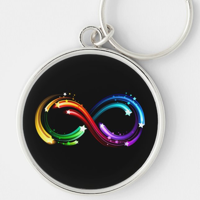 Infinity symbol of rainbow comets rund silverfärgad nyckelring (Framsidan)