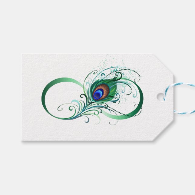 Infinity Symbol with Peacock Feather Presentetikett (Framsidan (Horisontell))