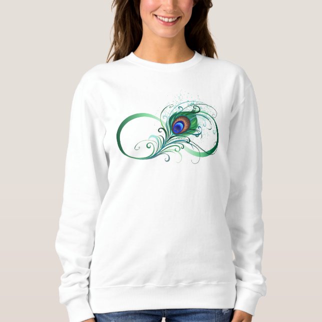 Infinity Symbol with Peacock Feather T Shirt (Framsida)