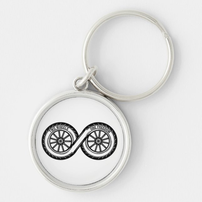 Infinity Two Wheels Freedom Rund Silverfärgad Nyckelring (Framsidan)