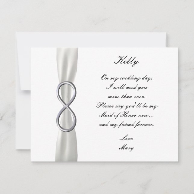 Infinity White Bröllop Maid of honor kort silver (Framsida)