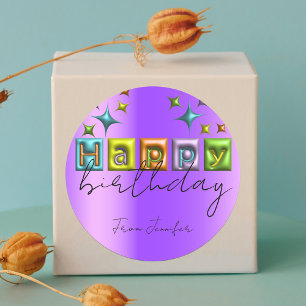 Inflerad 3D-typografi och Sparkles Grattis på föde Runt Klistermärke
