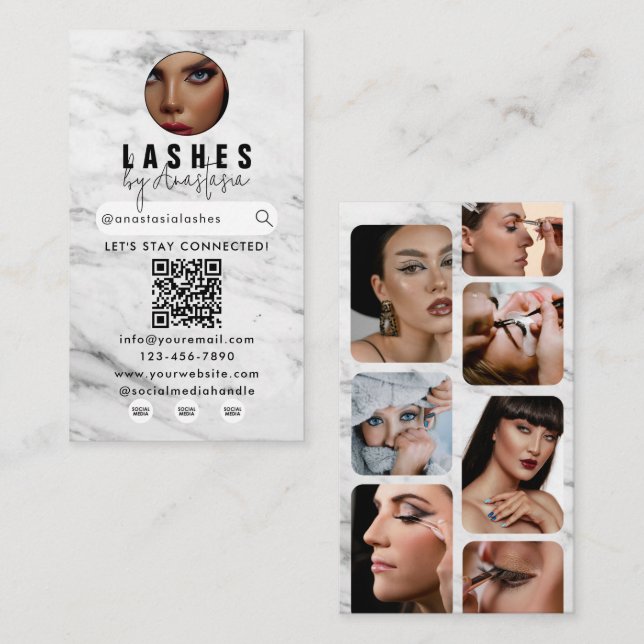 Influencer Beauty Makeup Artist Hair Lash Marble Visitkort (Fram/baksida)