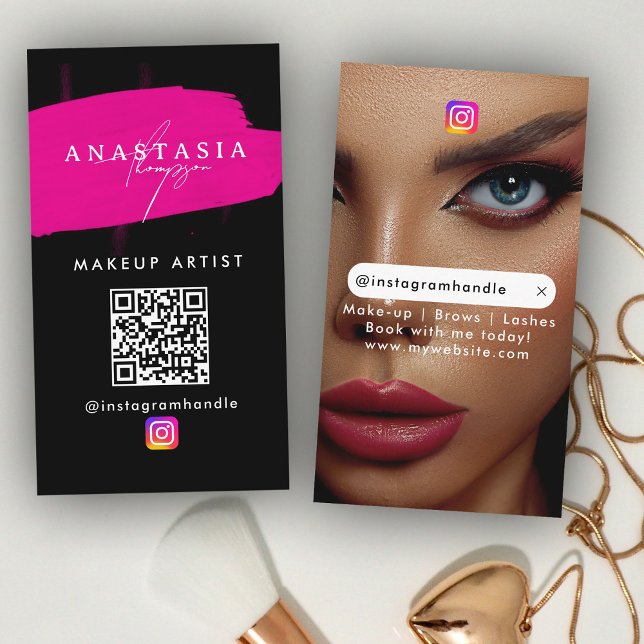 Influencer Beauty Nagel Social Media Black Rosa Visitkort (Influencer Beauty Nails Social Media Black Pink Business Card)