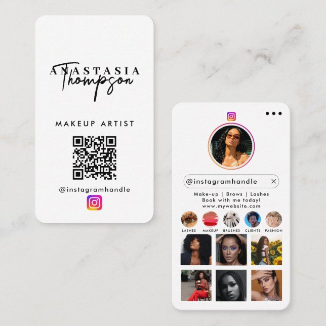 Influencer Beauty Nagel Tech Social Media QR-kod Visitkort (Fram/baksida)
